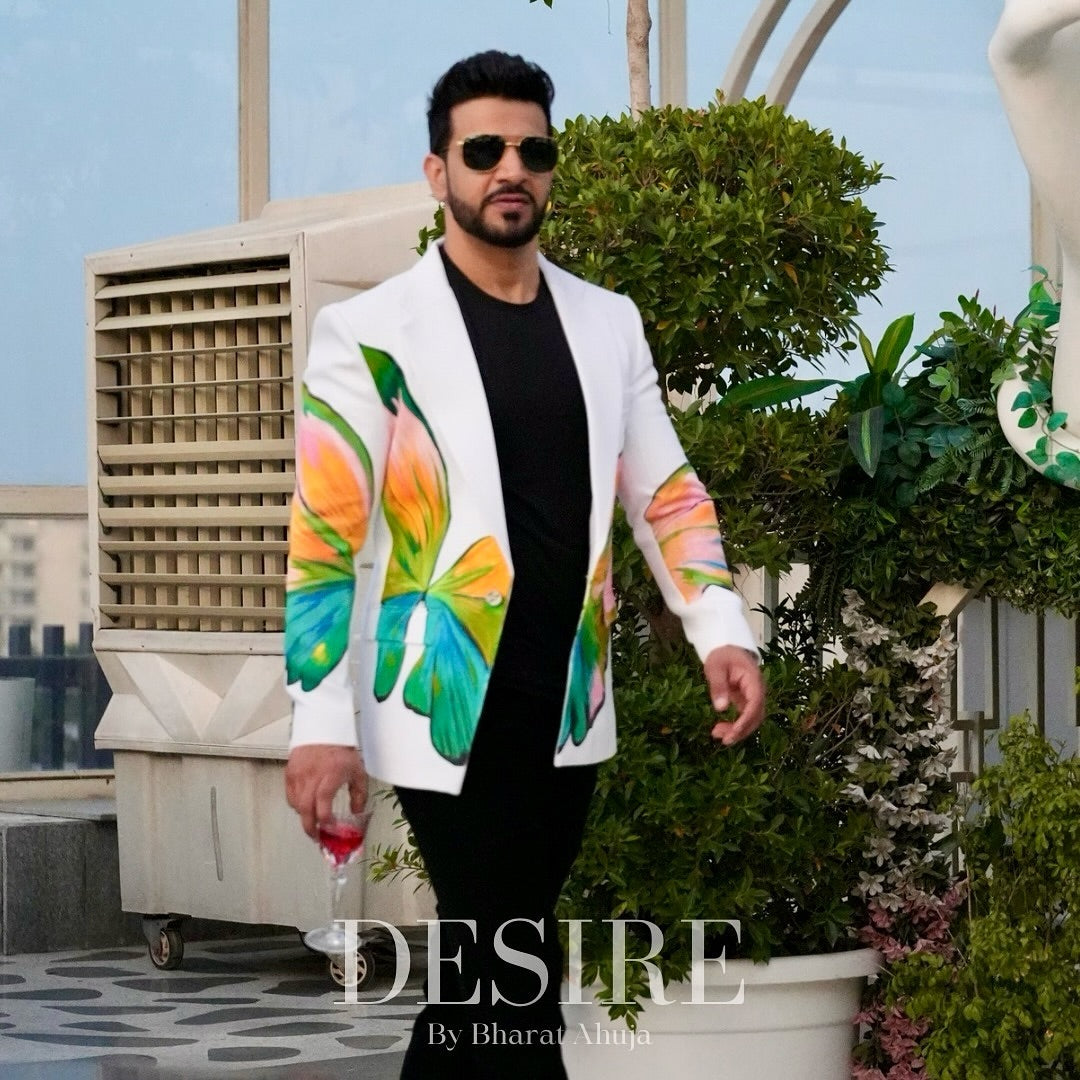 White Vibe Hand-Printed Blazer
